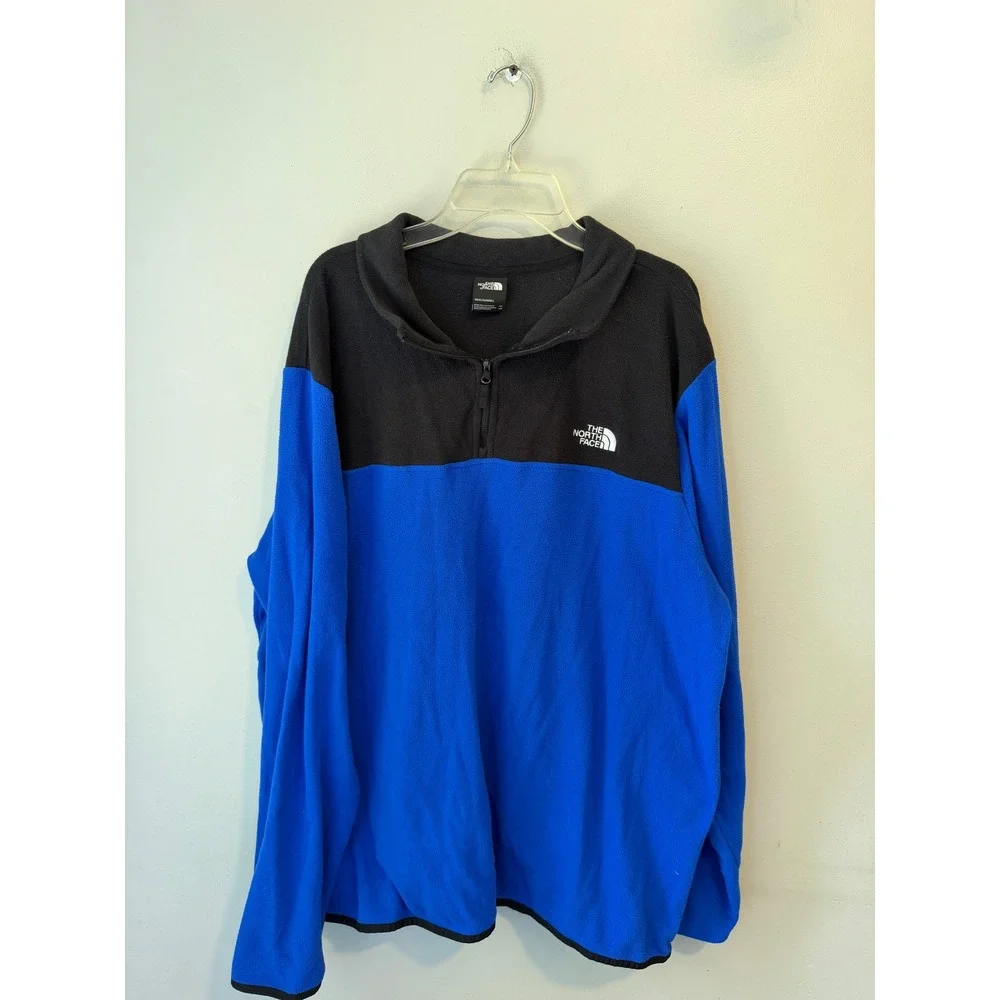 The North Face Mens XXL Blue Black Colorblock Quarter Zip Fleece Pullover Logo